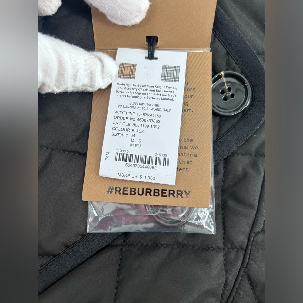 NWT $1350 Burberry Women’s Tything Diamond Quilted Double Coat Black Size M - Picture 6 of 16